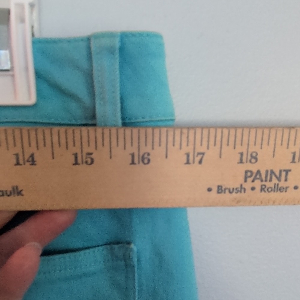 Talbots Turquoise Denim Straight Pencil Skirt Size 8 Button Pockets Knee Length - Picture 8 of 8